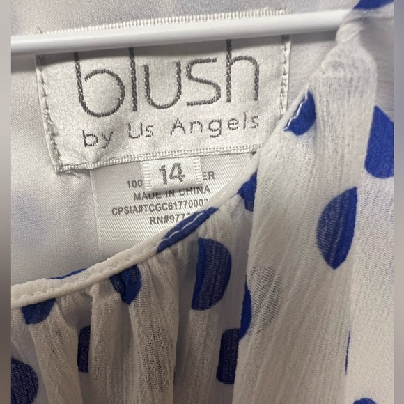 BLUSH BY US ANGELS. SIZE 14 GIRLS DRESS. WHITE WITH PURPLE DOTS. - Picture 3 of 9